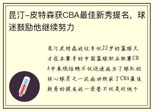 昆汀-皮特森获CBA最佳新秀提名，球迷鼓励他继续努力